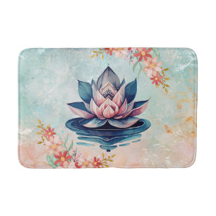 Sierlijke Zuiverheid – Roze & Groene Lotus Kunstwe Badmat