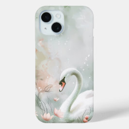 Sierlijke Zwaan en Waterlelies Waterverf Telefoon iPhone 15 Case