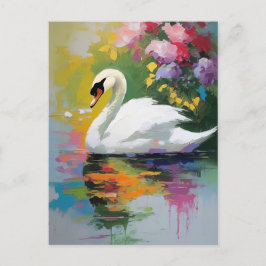 Sierlijke zwaan te midden van levendige bloesems briefkaart