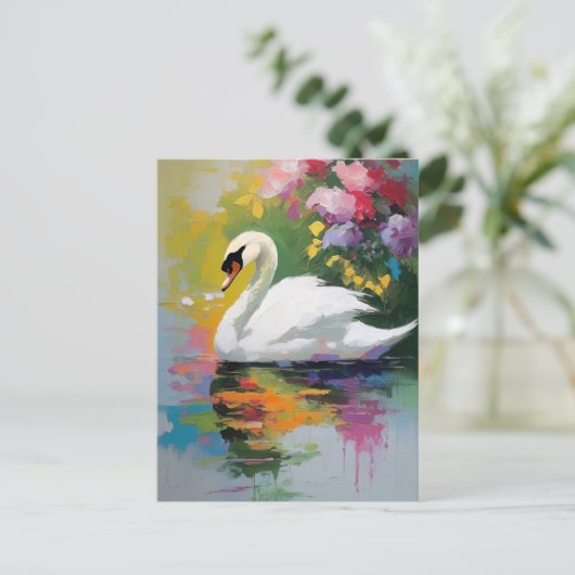 Sierlijke zwaan te midden van levendige bloesems briefkaart (Staand voorkant)