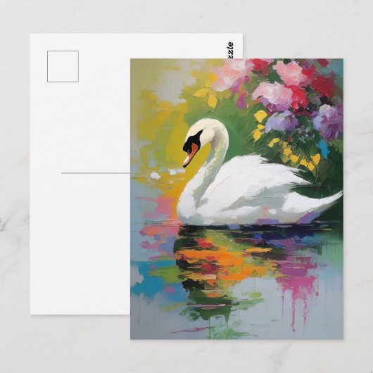 Sierlijke zwaan te midden van levendige bloesems briefkaart (Voorkant / Achterkant)