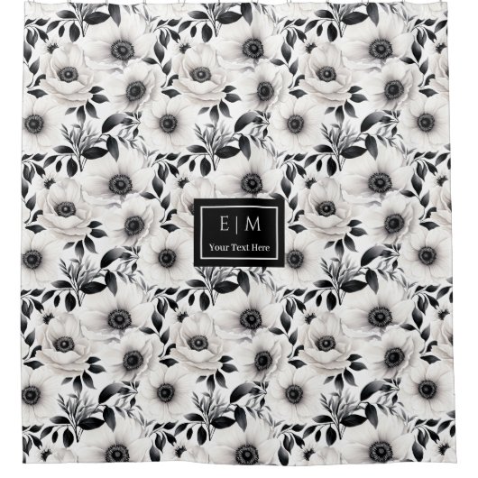 Sierlijke zwart-wit bloemige badkamerdecoratie douchegordijn (Voorkant)