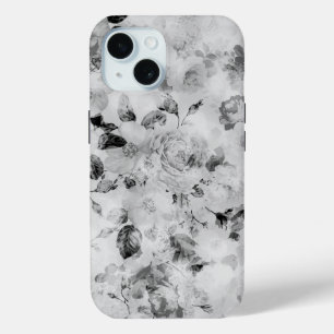  sierlijke zwart-witte rozen bloemenrozen iPhone 15 case