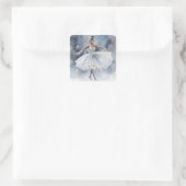 Sierlijke zwarte ballerina danser in ballet vierkante sticker (Tas)