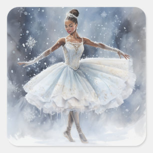 Sierlijke zwarte ballerina danser in ballet vierkante sticker