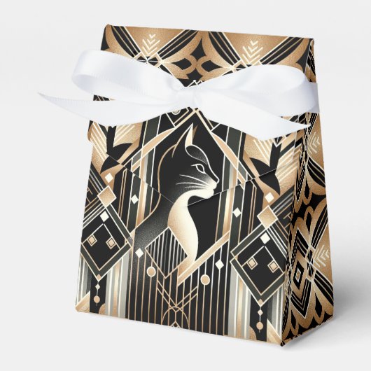 Sierlijke Zwarte Kat Abstract Geschenkdoosje Bedankdoosjes (Voorkant Zijde)