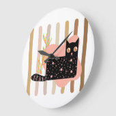 Sierlijke Zwarte Kat Pastel Wandklok (Hoek)