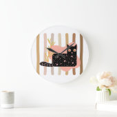 Sierlijke Zwarte Kat Pastel Wandklok (Huis)