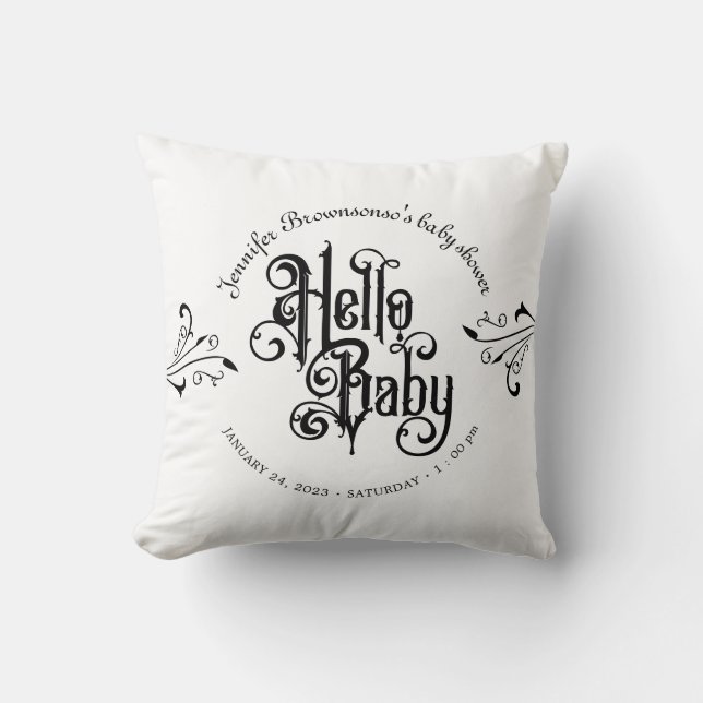 Sierlijst Gotische Hello Baby Shower Kussen (Voorkant)