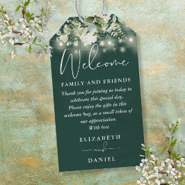 Siermandje met smaragdgroene groene favorieten cadeaulabel