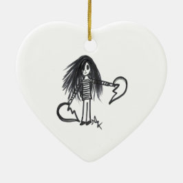 Siermeisje, Zwart & Wit Gebroken Half Hart Keramisch Ornament