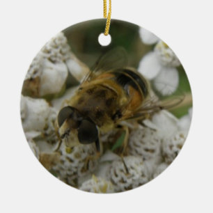Siermotief met honingbij en bloemen keramisch ornament