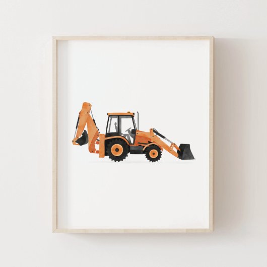 Sierobject met oranje graaflaadmachine bouwmachine poster