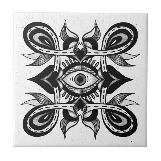 Sieroog - Weirdcore Botanische Tattoo Stijl Tegeltje (Voorkant)
