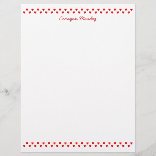 Sierpapier met kleine rode hartjes briefpapier (Voorkant)