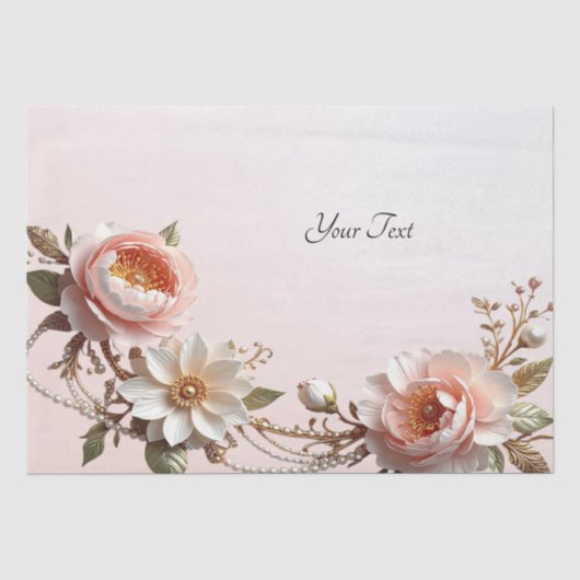 Sierpapier Roze en Witte Bloemen Tissuepapier (Voorkant)