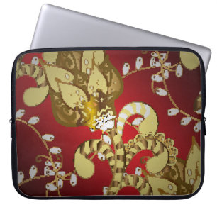 sierpatroon op rood, geel en b laptop sleeve