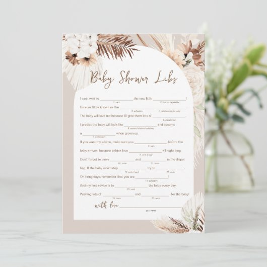 SIERRA Bohemian Baby shower Libs Game Kaart (Staand voorkant)