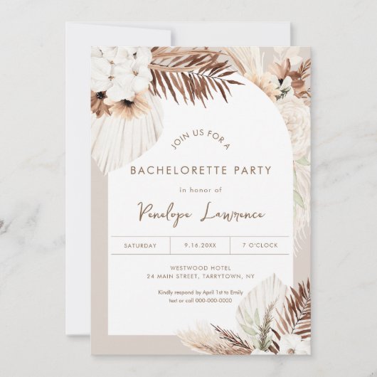 SIERRA Bohemian Gedroogde Palm Bachelorette Party Kaart (Voorkant)