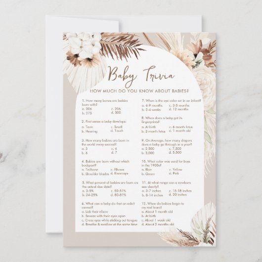 SIERRA Boho Baby Trivia Baby shower Game Kaart (Voorkant)