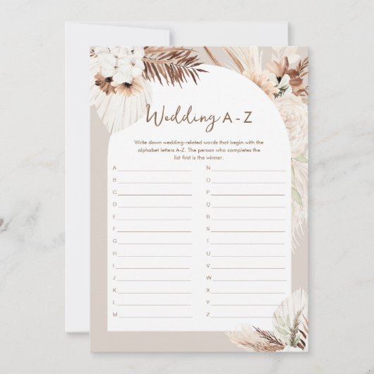 SIERRA Boho Bruiloft A-Z Vrijgezellenfeest Spel Ka Kaart (Voorkant)