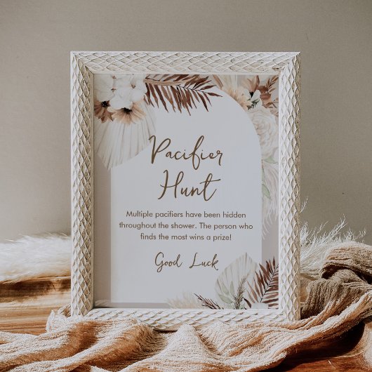 SIERRA Boho Fopspeen Hunt Baby shower Spel Sign Poster