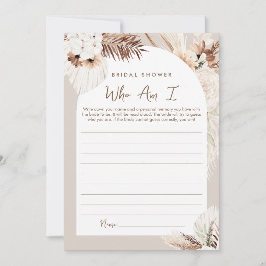 SIERRA Boho Wie ben ik Vrijgezellenfeest Game Kaar Kaart (Voorkant)