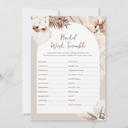 SIERRA Boho Word Scramble Vrijgezellenfeest Game K Kaart (Voorkant)