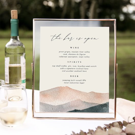 Sierra Dusk | Berg Bruiloft Bar Menu Bord Poster