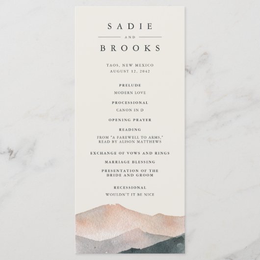 Sierra Dusk | Desert Mountain Sunset Wedding Programmakaart (Voorkant)