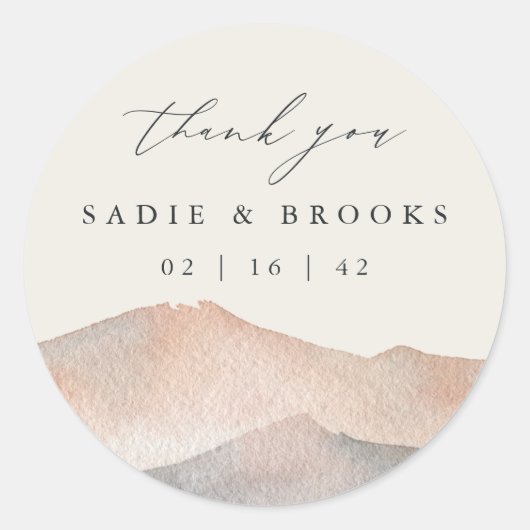 Sierra Dusk | Desert Mountain Wedding Thank You Ronde Sticker (Voorkant)