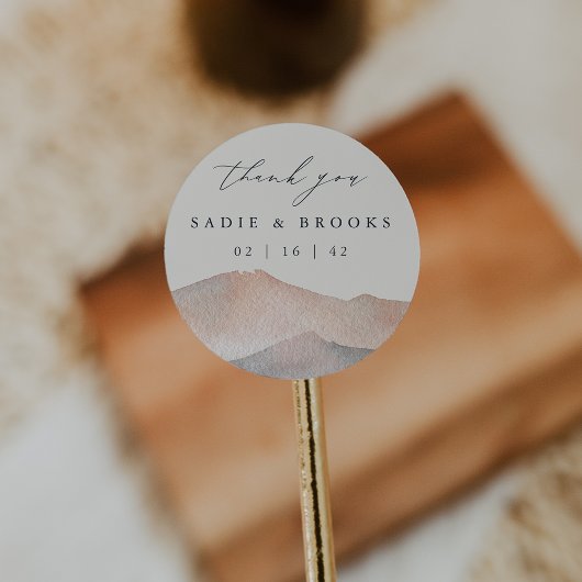 Sierra Dusk | Desert Mountain Wedding Thank You Ronde Sticker