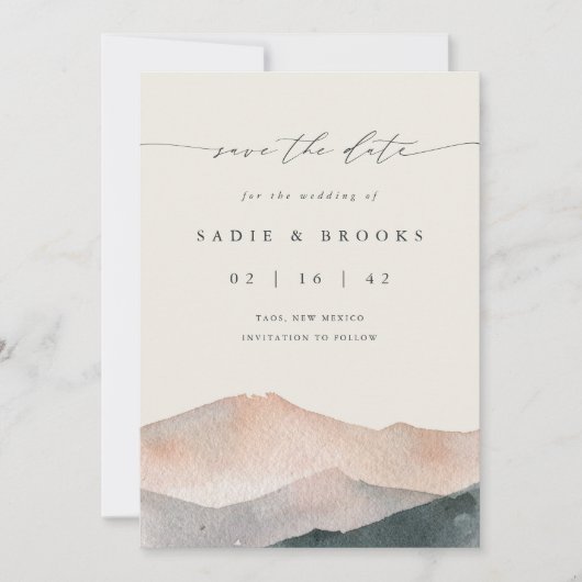 Sierra Dusk | Rustic Southwest Mountain Wedding Save The Date (Voorkant)