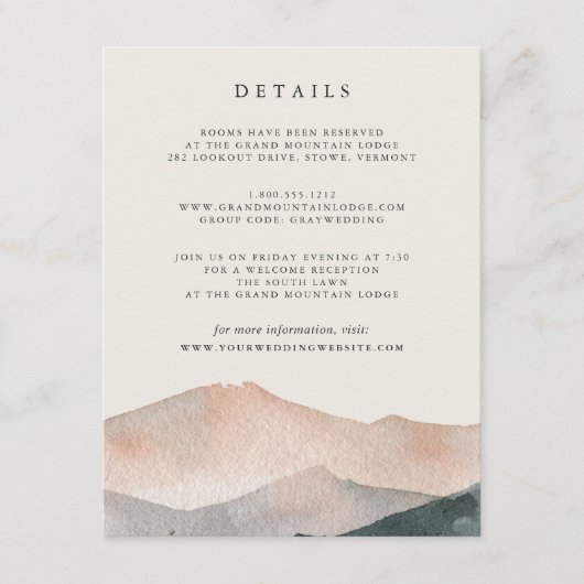 Sierra Dusk | Wedding Guest Details Enclosure Kaar Informatiekaartje (Voorkant)