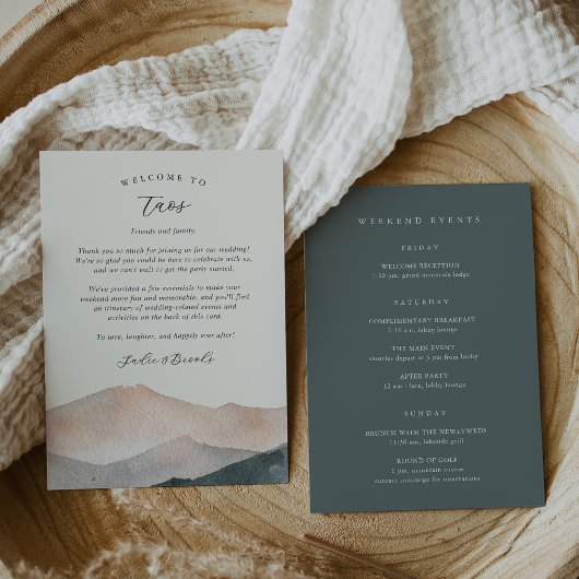 Sierra Dusk Wedding Welcome Letter Itinerary Card