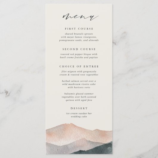 Sierra Dusk | Woestijnberg zonsondergang bruiloft Menu (Voorkant)