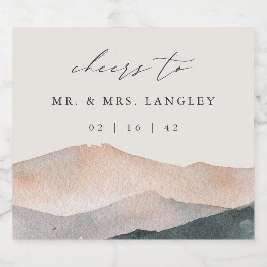 Sierra Dusk | Woestijnberg zonsondergang bruiloft Sparkling Wijnetiket (Enkel label)