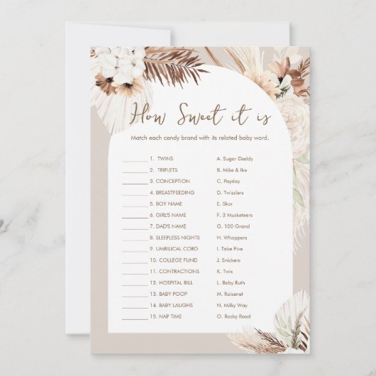 SIERRA Hoe zoet Het Is Snoep Bar Baby Game Kaart (Voorkant)