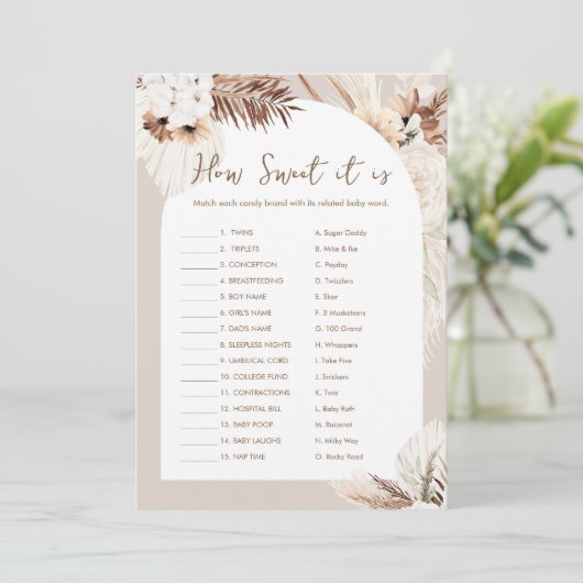SIERRA Hoe zoet Het Is Snoep Bar Baby Game Kaart (Staand voorkant)