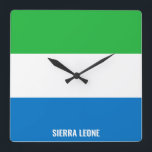 Sierra Leone Flag Dazzling Patriotic Vierkante Klok<br><div class="desc">Sierra Leone Vlag Verbazingwekkende Patriottische Vierkante Wandklok in de kleuren en de elementen van de nationale vlag van Sierra Leone die de voorkant van de klok bedekken. De nationale vlagkleuren worden aangevuld met de tekst "Sierra Leone" onderaan. Tekst kan volledig worden aangepast met de functie "Customize it!". Wijzig het gerust,...</div>
