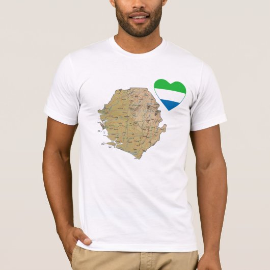 Sierra Leone Flag Heart en Map T-Shirt (Voorkant)
