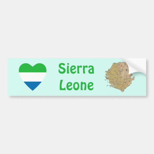Sierra Leone Vlag Hart + Landkaart Bumpersticker (Voorkant)