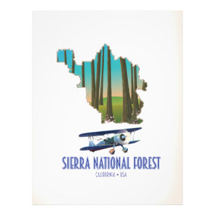 Sierra nationaal bos Californië VS kaart Foto Afdruk