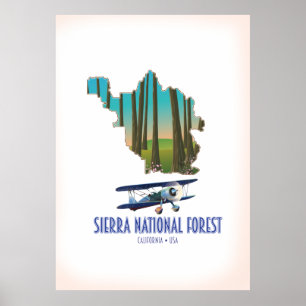 Sierra nationaal bos Californië VS kaart Poster