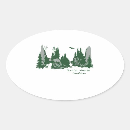 Sierra Nevada bergen en bomen Ovale Sticker (Voorkant)