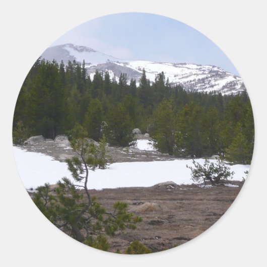 Sierra Nevada bergen en sneeuw op Yosemite Ronde Sticker (Voorkant)