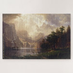 Sierra Nevada California Travel Nature Painting Legpuzzel<br><div class="desc">Custom, personalized, family kids travel nature art lovers 1000 pieces jigsaw puzzle, featuring an enchanting beautiful scenic intricate detailed landscape vintage painting, oil on canvas, by Albert Bierstadt, featuring Sierra Nevada, California, and your note / greetings in an elegant faux gold typography script. Made of sturdy cardboard and mounted on...</div>