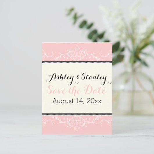 Sierrand roze en ivoor Save the Date Aankondigingskaart (Staand voorkant)