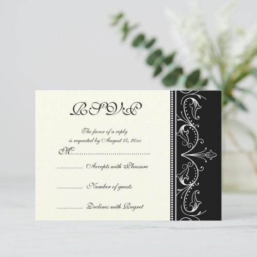 Sierrand zwart wit bruiloft RSVP kaart (Staand voorkant)