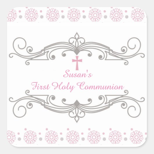 Sierrol met bloemen, Roze Kruis Vierkante Sticker (Voorkant)